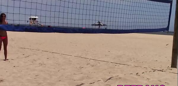  Teenage cockriders facialized after beach volleyball